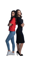 Fototapeta premium Two young women standing back to back with arms crossed isolated on transparent background