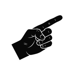 Fototapeta premium Black silhouette of a hand with the index finger extended, pointing to the right, isolated on a white background.