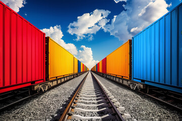 Fototapeta premium Cargo containers being transported by train.