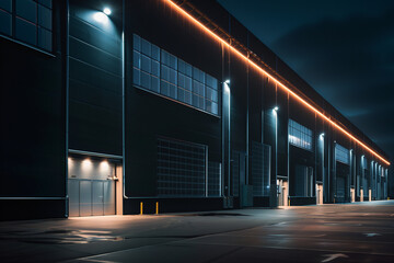 Obraz premium Warehouse exterior with night lighting
