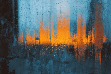 Fototapeta premium Grunge abstract background featuring a damaged screen with an orange glow and blue textures showcasing a distinct artistic style