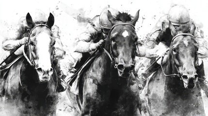 Thrilling horse race captures the intensity of competition on a bustling racetrack