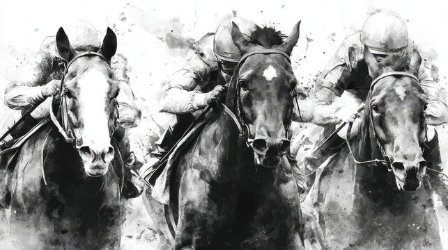 Thrilling horse race captures the intensity of competition on a bustling racetrack
