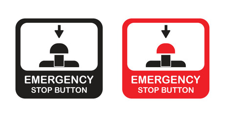 emergency stop button icon set, red and black safety&nbsp;symbols