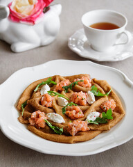 Gourmet Buckwheat Crepe filled with Shrimp and Creamy Sauce for
