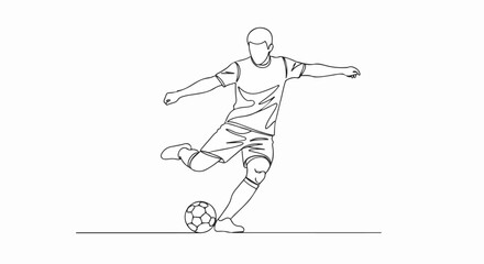 Continuous Line Drawing of Soccer Player Kicking Ball