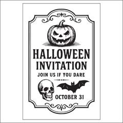 Halloween Invitation Label Design Black And White