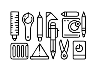 Art Tools Line Icon Set
