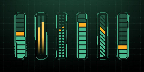 Set of modern hud vector interface elements for game or app. Digital futuristic display bars. Sci fi gauge for data visualization. © hiten666