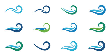 Collection of creative wave designs isolated on white background a set of abstract wave elements for logo design, graphic design, and creative projects with a modern and dynamic feel