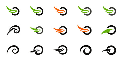 Collection of creative circle and wing designs isolated on white background a set of abstract elements for logo design, graphic design, and creative projects with a modern and dynamic feel