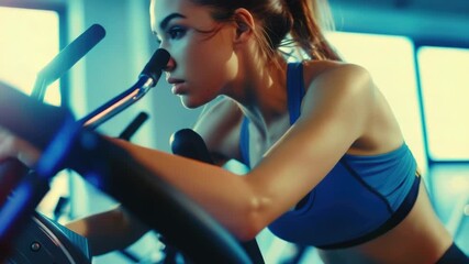 A person working out at the gym using a stationary bike - Powered by Adobe