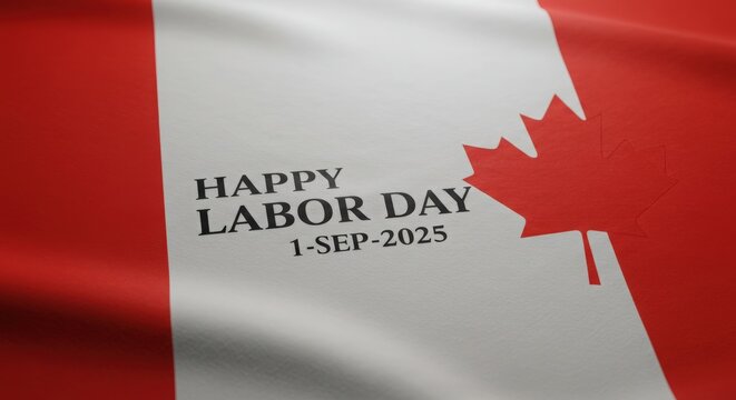 A waving canadian flag with a maple leaf and the words happy labor day for september 1 2025