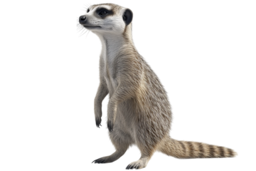 A curious meerkat standing upright, showcasing its alert posture and expressive eyes.