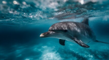 Obraz premium Graceful dolphin swimming in crystal clear ocean waters