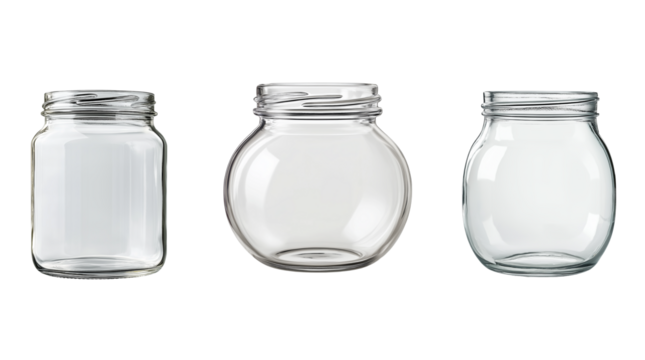 PNG Empty glass jar set isolated transparent