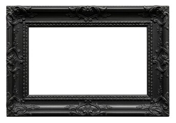 Ornate black baroque picture frame isolated on white background