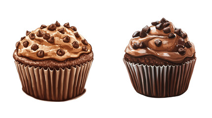 Chocolate muffin dessert illustration art set isolated on white background