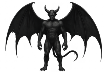 Devil character standing with open wings on transparent background