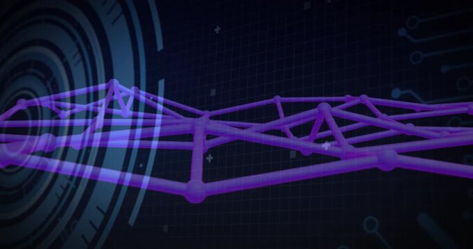 Upon appearing interface starting HUD spinning while code fading over purple mesh showing data flow