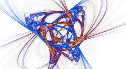 Abstract fractal design with dynamic blue and orange swirling patterns on white