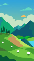 flat highland valley sheep grazing