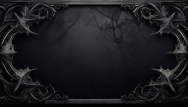 dark gothic postcard banner card black background with ornate border copy space generative ai