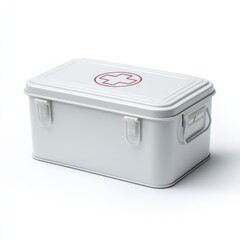 A simple white car emergency kit empty box, isolated on a pure white background. Safety, preparedness.