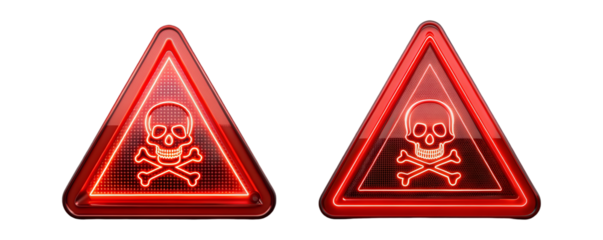 Red Neon Skull and Crossbones Warning Signs Danger Alert