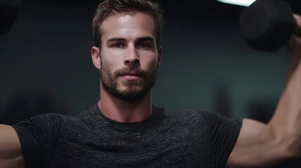 Fototapeta premium Fitness trainer demonstrating arm workout in studio setting