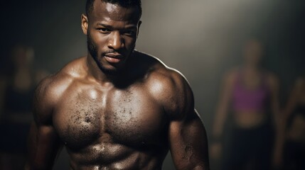 Muscular fitness instructor leading an intense workout session