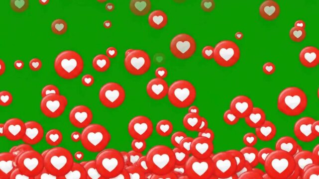 Floating Love Reaction Icons Bubbling Up &ndash; Social Media Live Stream Animation on Green Screen Chroma Key