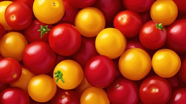 Red and Yellow Cherry Tomatoes Overlapping on a Bright Background - Powered by Adobe