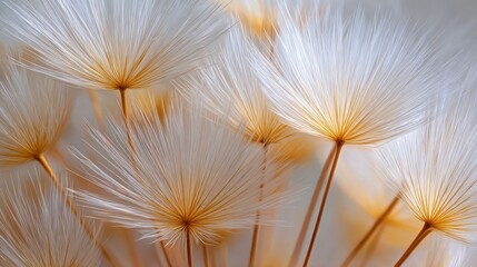 Delicate Fluffy Dandelion Seed Heads Against Soft Background