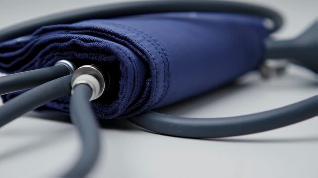 Blood pressure cuff with medical equipment, healthcare, health, and closeup.