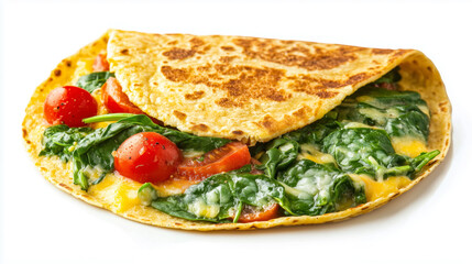 A savory omelette filled with spinach, tomatoes, and melted cheese.