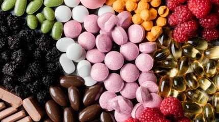 Assortment of dried fruits and supplements for nutrition and healthy lifestyle food photography