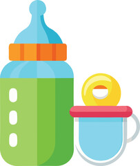 Fototapeta premium Baby bottle and teether, Infant bottle and teether