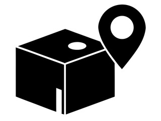 Cardboard box with arrow and pin location  black silhouette vector