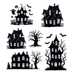 Halloween House Silhouettes Vector Halloween Elements Halloween Silhouettes Set