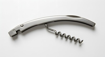 Silver corkscrew with bright lighting presents a product photo for drinks industry or bar and alcohol branding.