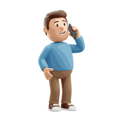 Man talking on the cellphone illustration in 3D Cartoon style, White Background