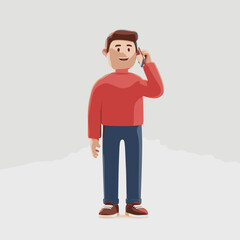 Man talking on the cellphone illustration in 3D Cartoon style, White Background