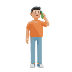 Man talking on the cellphone illustration in 3D Cartoon style, White Background