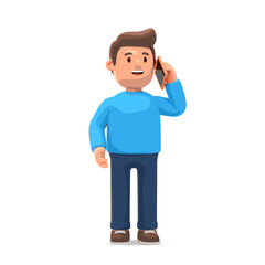 Man talking on the cellphone illustration in 3D Cartoon style, White Background