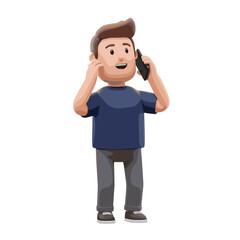Man talking on the cellphone illustration in 3D Cartoon style, White Background