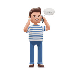 Man talking on the cellphone illustration in 3D Cartoon style, White Background