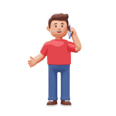 Man talking on the cellphone illustration in 3D Cartoon style, White Background