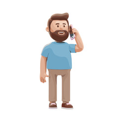 Man talking on the cellphone illustration in 3D Cartoon style, White Background