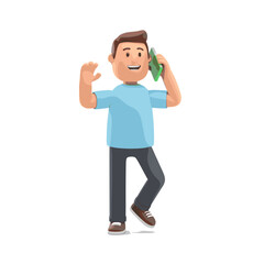 Man talking on the cellphone illustration in 3D Cartoon style, White Background
